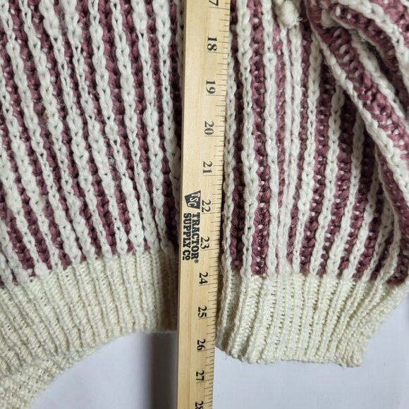 POL Chunky Sweater Women's Large Pink White Striped Hooded Wool Blend Soft Boho - Picture 7 of 10